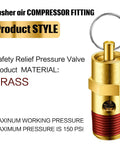 Brass 1/4-inch NPT pressure relief valve for air compressors, safety valve, front view