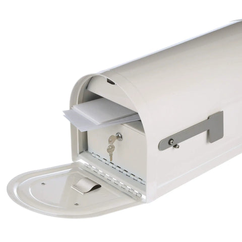 Super Tough Large White Locking Mailbox Keeps Your Mail Safe From Thieves With Heavy Duty Galvanized Steel Build Hidden Lock Compartment Recessed Moisture Proof Door Magnetic Closure And Stylish Satin Nickel Hardware Perfect For Post Mount