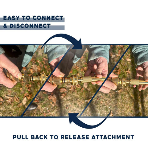 Solid Brass Garden Hose Quick Connect Set Three Quarter Inch GHT Thread Fittings connecting and disconnecting outdoors