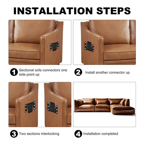 Installation steps of Heavy Duty Metal Sectional Sofa Connectors With Included Screws Universal Couch Interlocking Brackets.