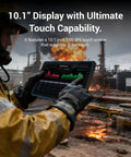 Top Tier ATEX Certified Explosion Proof Rugged Tablet 10 1 Inches Built Like A Tank For Hazardous Work Zones With Hella Tough Ip68 Shielding And Rock Solid Intel N5105 Specs Running Windows 11 in use with a gloved hand monitoring data.