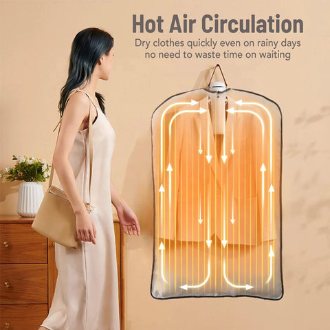 Woman using Portable Electric Clothes Dryer With Shoe Drying Attachment And Foldable Drying Rack, showcasing hot air circulation