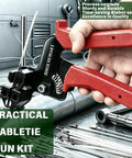 155 Piece Heavy Duty 304 Stainless Steel Cable Tie Gun Kit with red handles in use