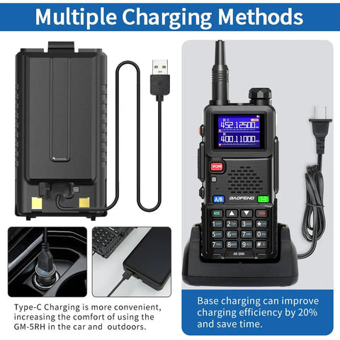 Charging methods for Long Range Handheld Two Way Radio 10W Rechargeable With NOAA Weather Emergency Mode Tactical Radio For Survival Gear