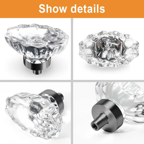 Crystal Cabinet Knobs 8 Pack Vintage Oval Flower Design Matte Black Base Crystal Glass Drawer Knobs For Cabinets Dresser Kitchen Cupboard Bathroom Lookin Slick Easy Install Hardware in multiple angles