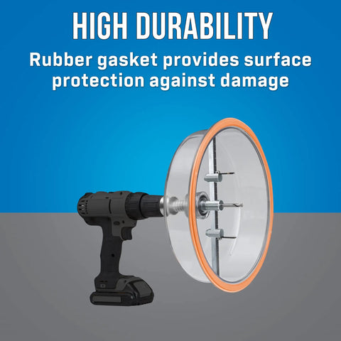 AHC 10 Pro Round Hole Saw Cutter With Dust Shield and Case showing rubber gasket for surface protection with drill attachment.