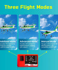 Ranger 1220mm Beginner RC Plane For Adults flight modes display: stabilized, advanced, manual; reflex green design.