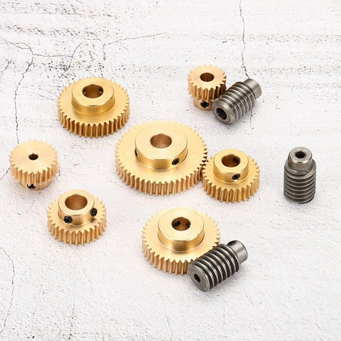 uxcell worm gear set with multiple brass gears (20T, 4mm bore) and steel worm shafts