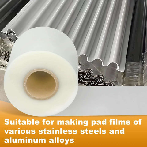 Press Brake Urethane Die Protection Film for Stainless Steel and Precoated Metals Cut to Length and Reusable shown on roll