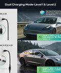 Portable Level One and Level Two EV Charger for Teslas and Other EVs with 240 Volt 16 Amp NEMA Six Twenty Home Charging Option image