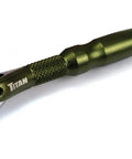 One Quarter Inch Drive Swivel Head Micro Ratcheting Bit Driver with Four Inch Length Ninety Tooth Reversible Ratchet in green handle.