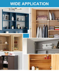 Collage showing 8 Pack No Fuss Black Cabinet Lamp Switches For Closet Wardrobe Pantry Automatic Door Touch Switches in various cabinets