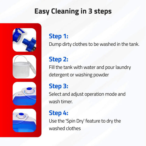Steps for using Portable Mini Single Tub Washer For Small Clothes Under 1.2Kg, Travel Washing Machine For Socks And Undergarments