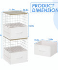 Two Pack Stackable Closet Storage Drawers With Wooden Top And Adjustable Dividers White Fabric Drawer Organizers Modular Storage Bins