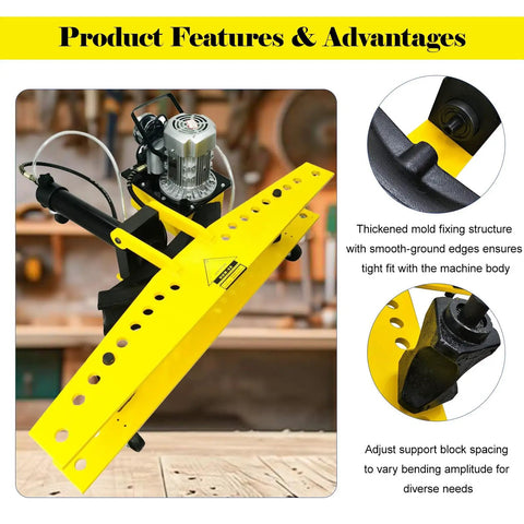 Heavy Duty 110V Electric Hydraulic Pipe Bender With 21 Ton Force And 10 Precision Dies For Round Copper Steel Tubing detailed view of yellow support structure and motor.