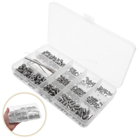 Stainless Steel Set Screws Kit 400 Piece Assortment With Corrosion Resistant Finish Wide Size Range in plastic organizer box.