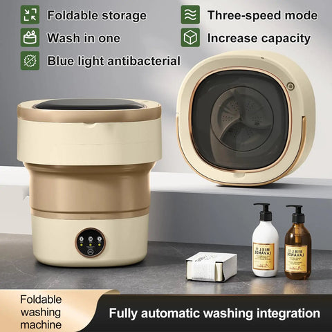 Super Compact Portable Washer With 20L Foldable Tub And Snappy Spin Cycle ready for small spaces, showing foldable design and sleek controls.