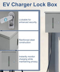 Heavy Duty Outdoor EV Charger Enclosure For Tesla Wall Plug With Secure Lock And Dual Cable Ports Weather Proof Shell, features lock and steel housing.