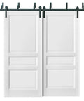 Barn Bypass Door Kit 36 x 84 With 6.6 Ft Hardware, Lucia 31 Matte White, two shaker panel doors with steel rails for kitchens or pantries