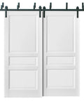 Solid Wood Interior Barn Bypass Sliding Doors With Hardware White 84 By 96 Inches No Glass Classic Style Set Of Two Slabs And Rails Ready To Install