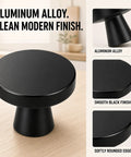 Rock Solid Matte Black Cabinet Knobs 20 Pack Round Zinc Alloy Drawer Handles Single Hole Mount Snug Threaded Grip Heavy Duty Kitchen Cupboard Pulls Perfect Room Refresh, smooth black finish.