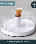 Smooth As Butter Three Bin Rotating Lazy Susan Turntable For Cabinet Organization with clear containers holding honey sticks.