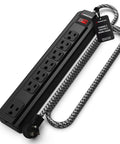 Heavy Duty 7 Outlet Surge Protector Power Strip 240V 1350 Joules With 4ft Cord Type B Plug And Metal Enclosure Fireproof MOV Pro Audio Studio Ready Black