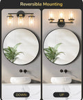 Chic Brushed Nickel 3 Light Vanity Light Over Mirror With Clear Glass Shades, reversible mounting on bathroom wall