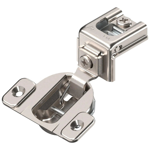 Soft Close Overlay Face Frame Cabinet Hinges 1-1/4 Inch Nickel Plated Steel Nickel Finish Pack of 25, angle view showing Blumotion