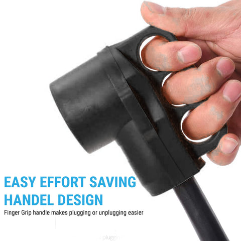 Close-up of 36 Foot 50 Amp RV Extension Cord With 14 50P Plug And 14 50R Receptacle handle, emphasizing grip design.