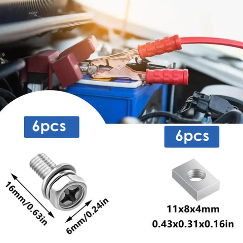 12 Pack M6x16 Battery Terminal Bolts And Nuts Set 304 Stainless Steel with square nuts for ATV bike scooter and motorcycle