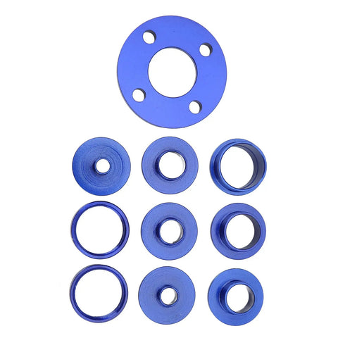 10 Piece Aluminum Router Guide Bushing Set With Lock Nuts For Template Jigs Woodworking build showing blue aluminum rings and nuts.