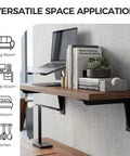 Heavy Duty L Shelf Brackets Set, Matte Black Stainless Steel Floating Shelf Brackets With 90 Degree Weld Free Construction supporting a desk
