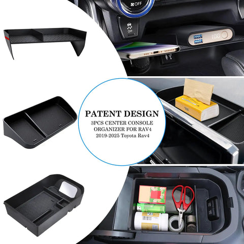 Toyota RAV4 Center Console Organizer Upgrade, Armrest Storage Tray And Dash Tray 3 Pieces for 2019-2025 RAV4 models