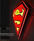 Superman Table Lamp And Night Light With Luminescent Halo, 3D S Shield Crest Wall Light Mountable, acrylic material shown.