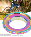 Centerlock Rotor Lockring Cover For Mountain Bikes Dope Bright Color Aluminum Alloy Shield with cyclist on trail