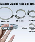 Heavy Duty Stainless Steel Hose Clamps Assortment Kit With Adjustable Worm Gear Band For Garden And Auto Radiator Pipes 6 To 101mm Silver, 78-101 mm clamp