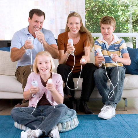 Family enjoying Remote Controller With Nunchuck For Nintendo Wii And Wii U Two Pack White Dope Motion Controls For Family Fun