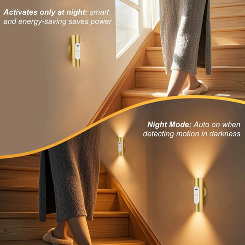 Rechargeable Battery Operated Wall Sconce Set of 2 With Remote Control illuminating staircase at night