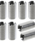 Eight stainless steel thread adaptor sleeves with M10x1.5 male to M8x1.25 female threads.