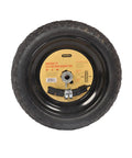 No Flat Universal Fit Wheelbarrow Tire And Wheel Assembly with adapter kit, 14.5 inch solid polyurethane foam, ribbed tread, front view