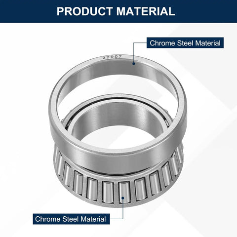 Built Tough Chrome Steel Tapered Roller Bearing Cone and Cup Set with 35 mm Bore showing chrome steel materials and design details.