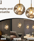 Modern Smoke Gray Glass Globe Pendant Light 3 Pack, 7.87" Hardwired Brass Pendant with Adjustable 59" Cord for Kitchen Island, Dining Room, Bedroom, E26 Base, Bulb Not Included in varied settings.