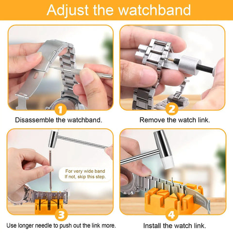 Watch Link Removal Tool Kit For Band Adjustment And Replacement, Pro Grade Watch Repair Set, instructions for adjusting watch band