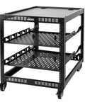 12U Open Frame Network Rack On Wheels With 4 Posts For IT And AV Gear, Mobile Steel Cabinet Includes 2 X 1U Server Shelves