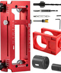 Heavy Duty Door Hinge Jig And Lock Installation Kit Aluminum Alloy Router Template For Hinge Mortising detailed view with red components.