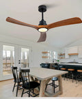 52 Inch Wood Ceiling Fan With 3 Solid Wood Blades Reversible DC Motor For Living Room in a modern kitchen setting.