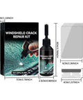 Windshield Crack Repair Kit For A Quick No Mess Fix And Invisible Finish, DIY Glass Repair For Home Roadside And Auto Shop Use, Three Step Application That Stops Spreading And Delivers A Clear Seamless Repair with bottle and scraper.