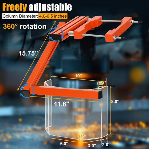 Heavy Duty Drill Press Guard For Big Floor Models, Clear Safety Shield Fits 4.0 To 6.5 Inch Round Columns, adjustable arm detail