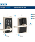 Touch Century Keyless Front Door Lock With Lever Handle Matte Black Finish Touchscreen Keypad shown in size dimensions
